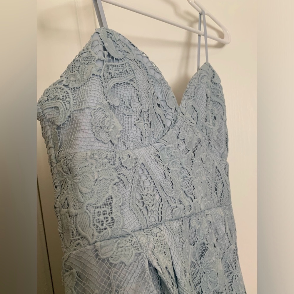 NWT Minuet Light Blue High Low Lace A Line Dress Adjustable Straps - Size Large - Picture 6 of 8